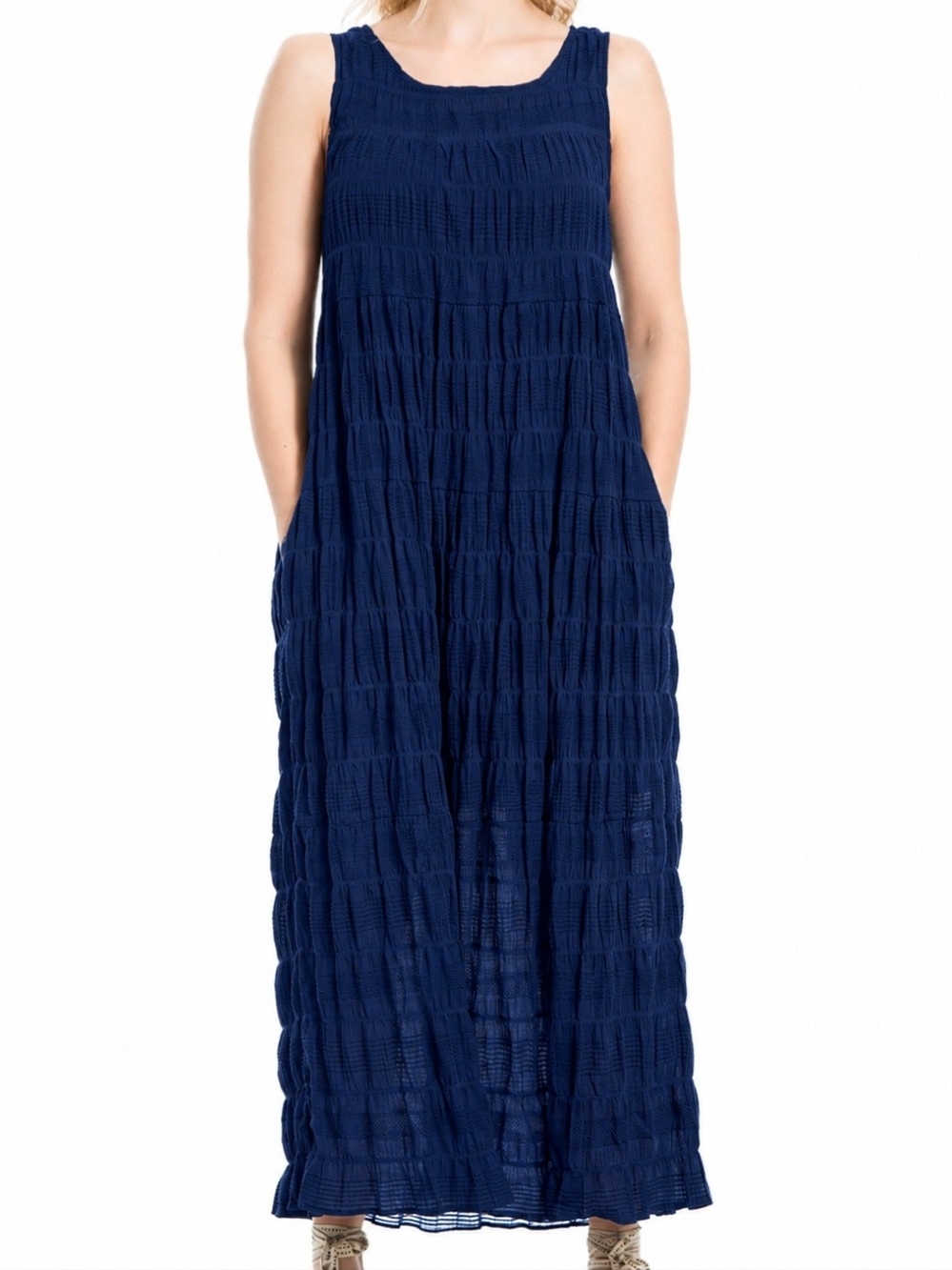 Max Studio Navy Textured Sleeveless Maxi Dress
